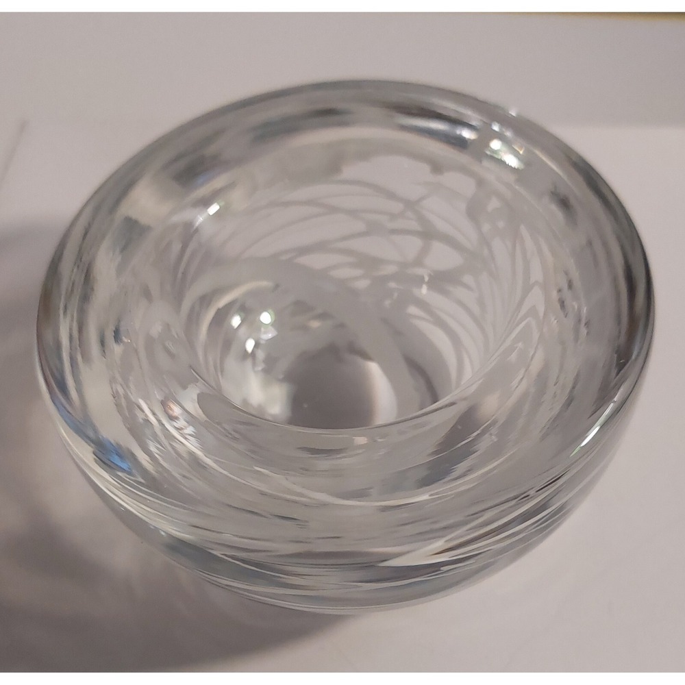 Art Glass Hand Blown White Swirls Votive or Tealight Candle Holder Or Ring Dish